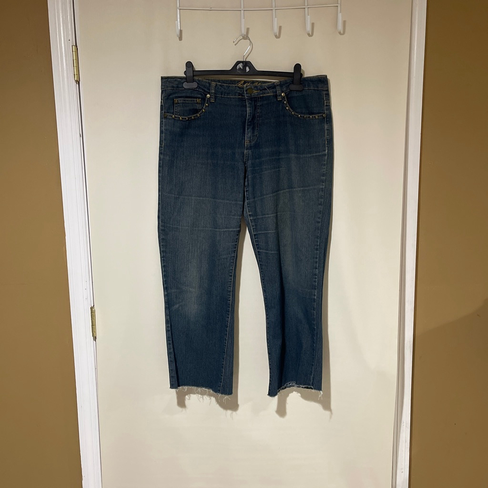 Women's Bill Blass Blue Gold Studded Boot Cut Jeans Size 10